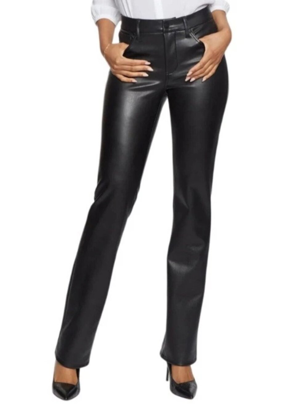 NYDJ Womens Pants Size 4 Black Marilyn Faux Leather Sculpt Her Straight Leg New